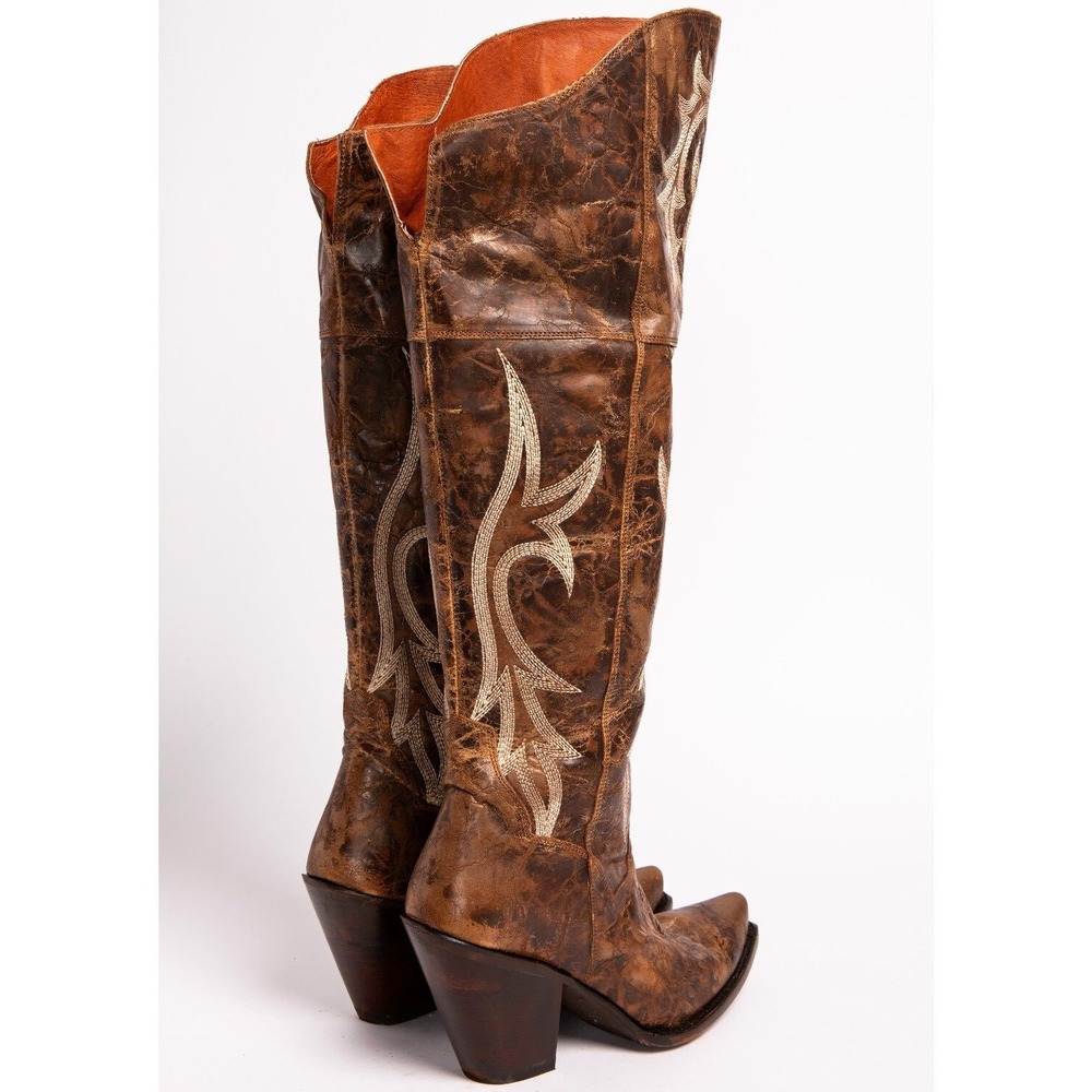 NEW Dan Post Jilted Womens Over The Knee Western Boots Brown Leather Size 6.5 M - Picture 6 of 16